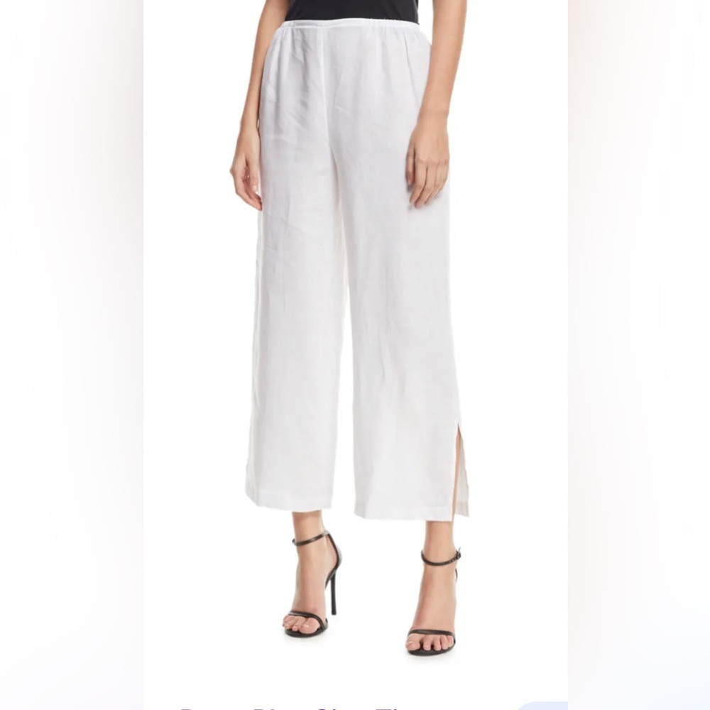 Caroline Rose Light Linen Cropped Wide Leg Pull-On white Pants